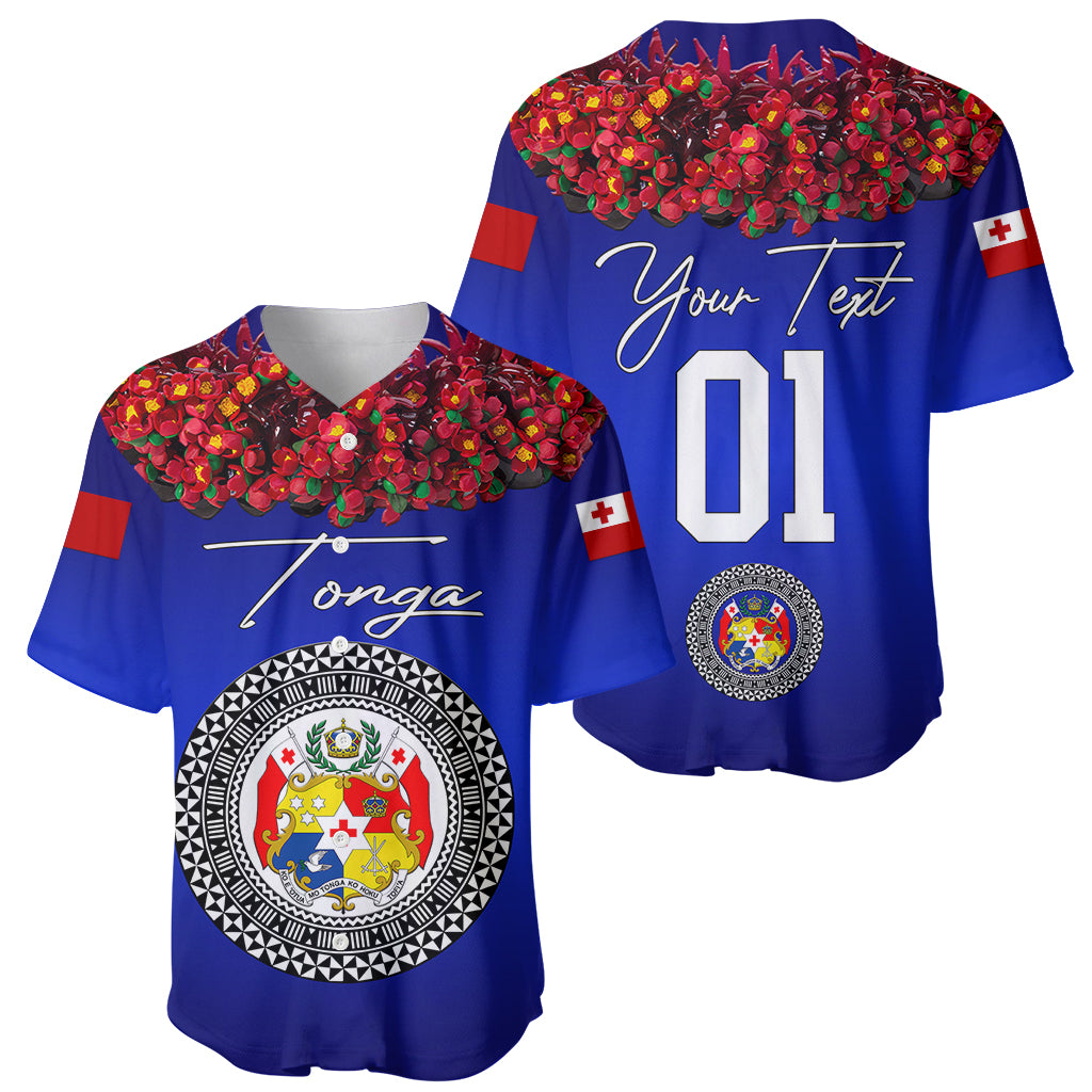 (Custom Personalised) Tonga Emancipation Day Baseball Jersey Independence Day - Unique Kahoa Heilala Flower - Blue LT8 Blue - Polynesian Pride