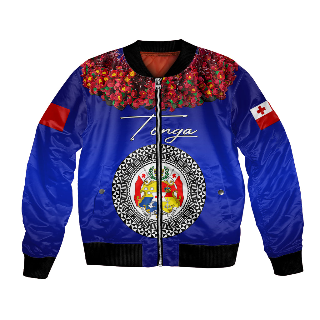 (Custom Personalised) Tonga Emancipation Day Bomber Jacket Independence Day - Unique Kahoa Heilala Flower - Blue LT8 Unisex Blue - Polynesian Pride