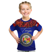 (Custom Personalised) Tonga Emancipation Day Kid T Shirt Independence Day - Unique Kahoa Heilala Flower - Blue LT8 Youth XL Size14 - Polynesian Pride