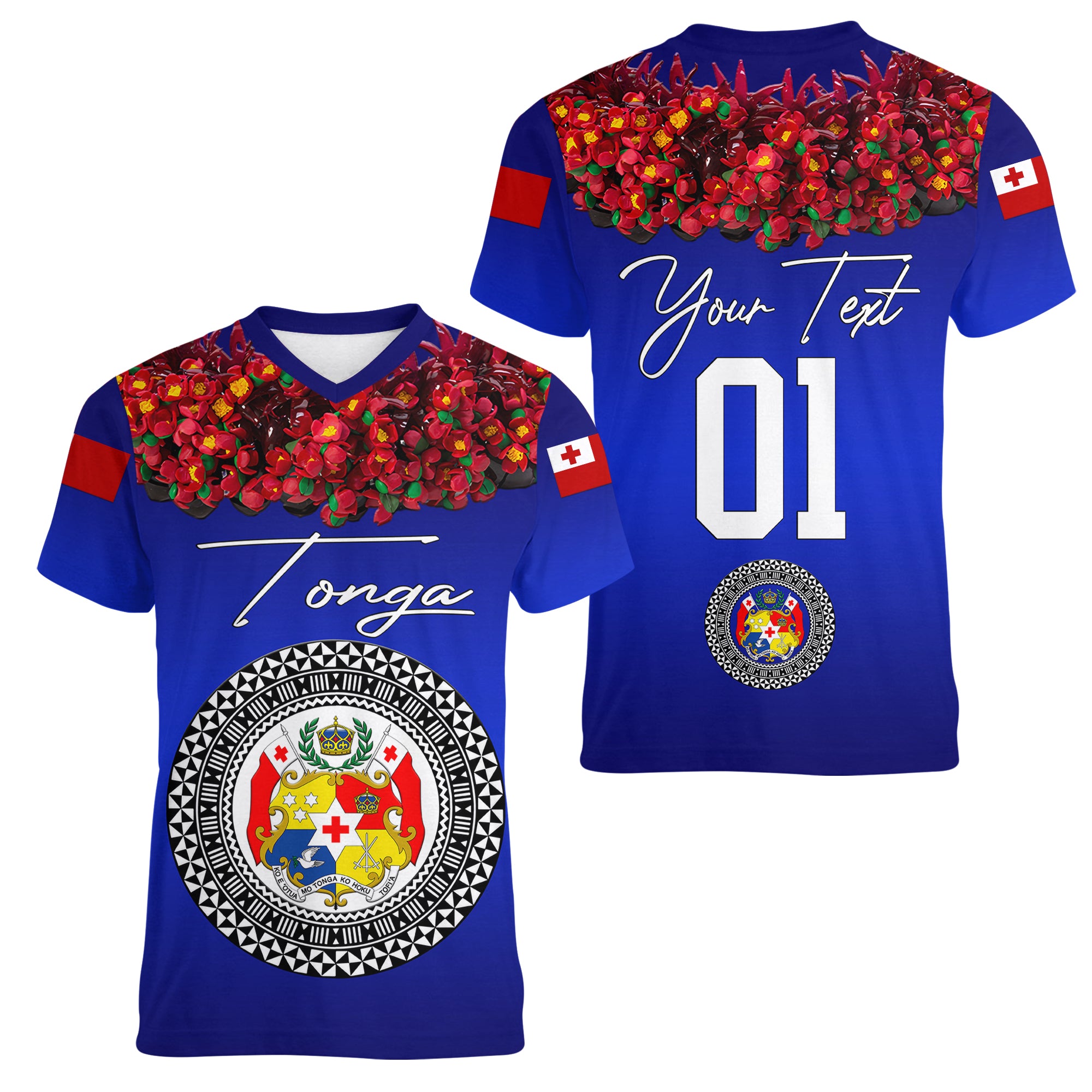 (Custom Personalised) Tonga Emancipation Day Women V Neck T Shirt Independence Day - Unique Kahoa Heilala Flower - Blue LT8 Female Blue - Polynesian Pride