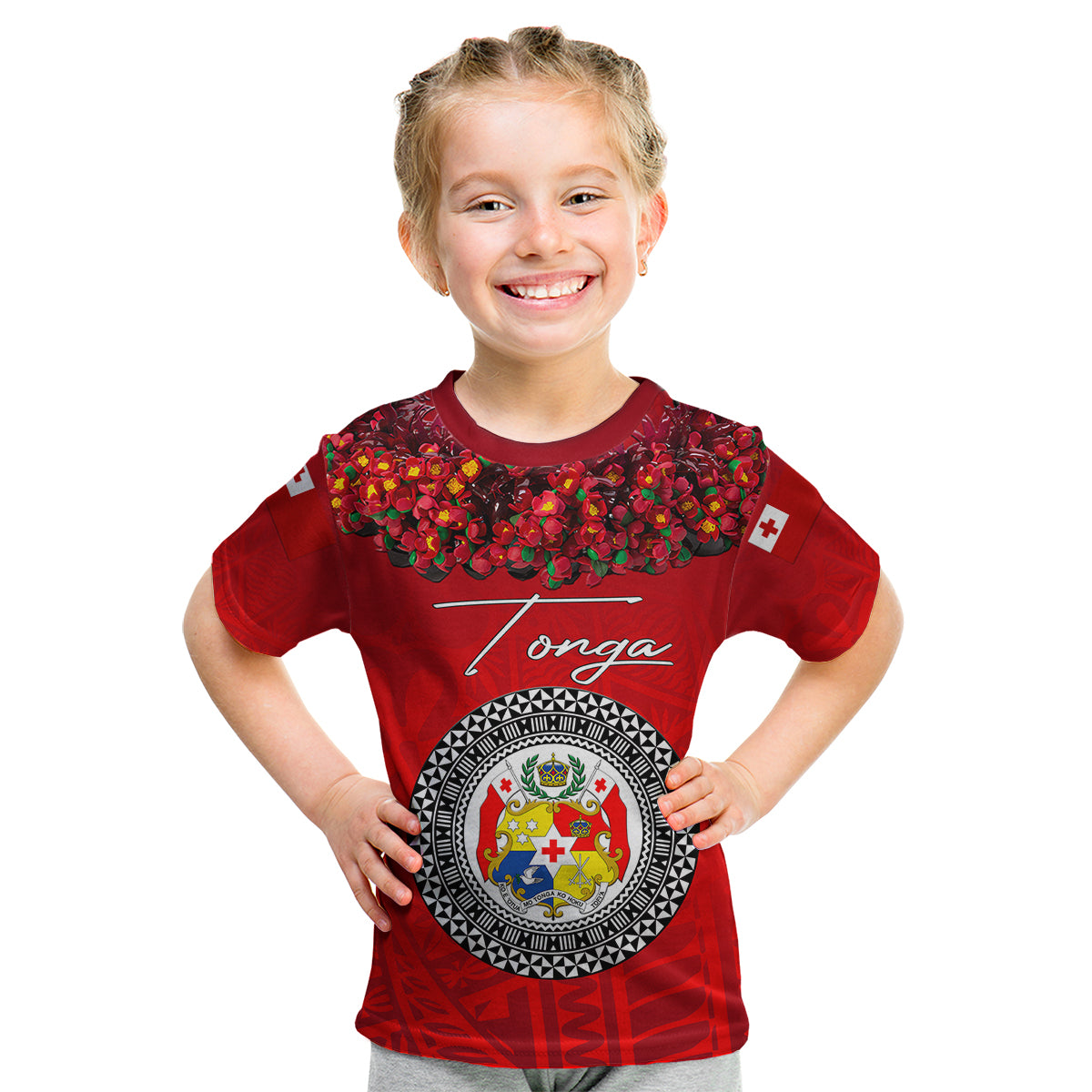 (Custom Personalised) Tonga Emancipation Day Kid T Shirt Independence Day - Kupesi Kahoa Heilala Flower - Red LT8 Youth XL Size14 - Polynesian Pride