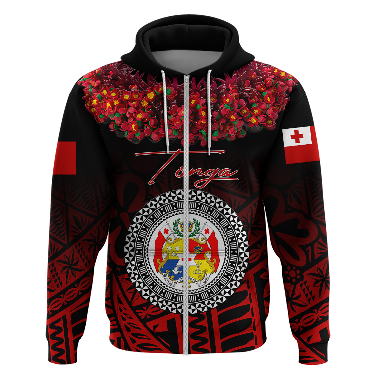 Custom Tonga Hoodie Emancipation Day Kupesi Kahoa Heilala Flower Black LT8 - Polynesian Pride