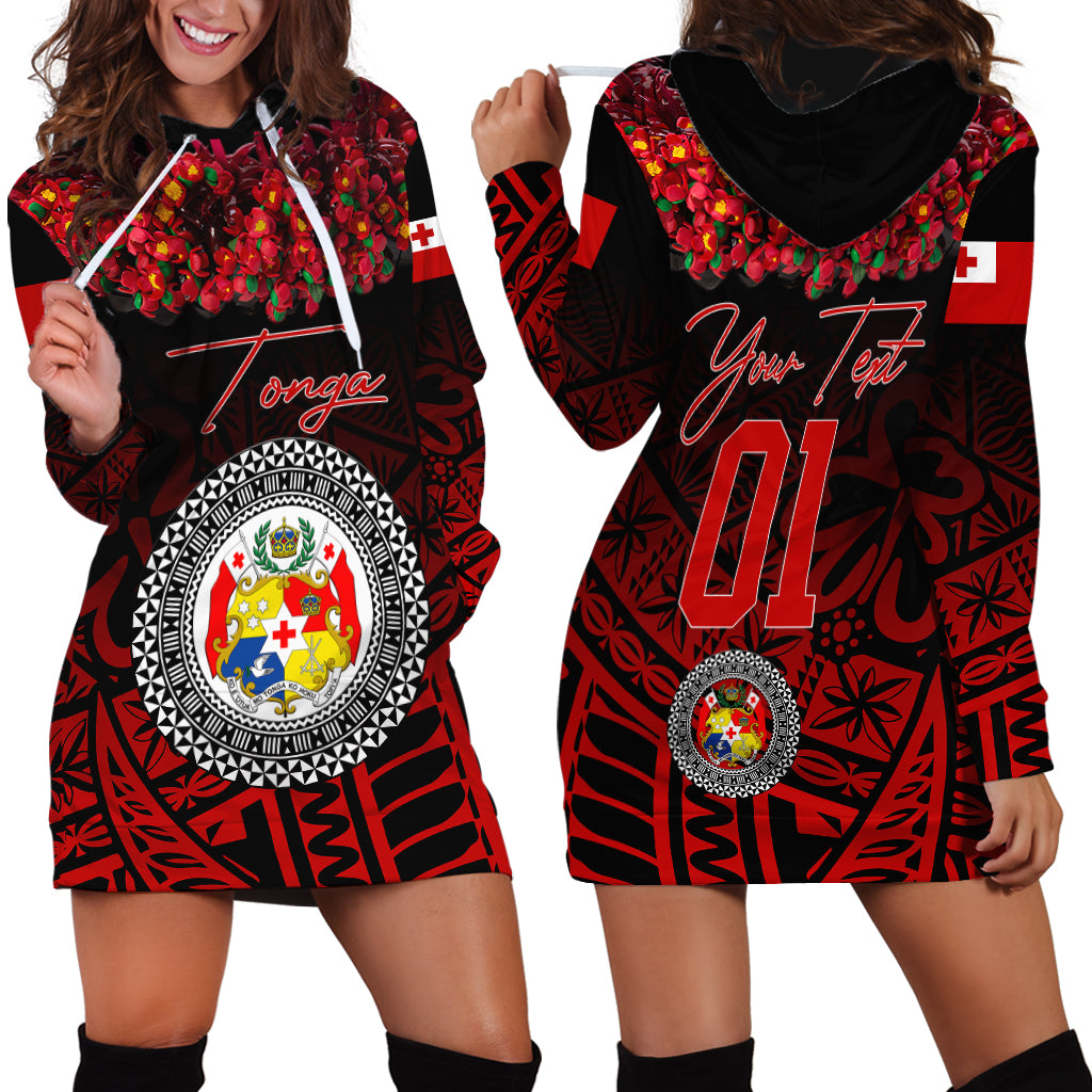 (Custom Personalised) Tonga Emancipation Day Hoodie Dress Independence Day - Kupesi Kahoa Heilala Flower - Black LT8 Black - Polynesian Pride