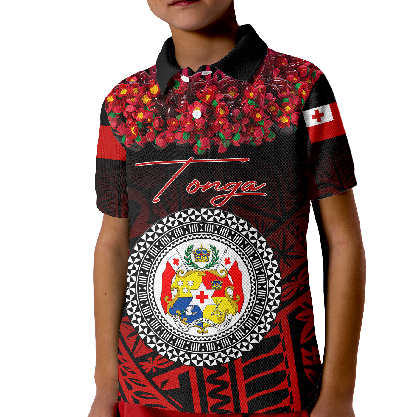 (Custom Personalised) Tonga Emancipation Day Kid Polo Shirt Independence Day - Kupesi Kahoa Heilala Flower - Black LT8 Kid Black - Polynesian Pride