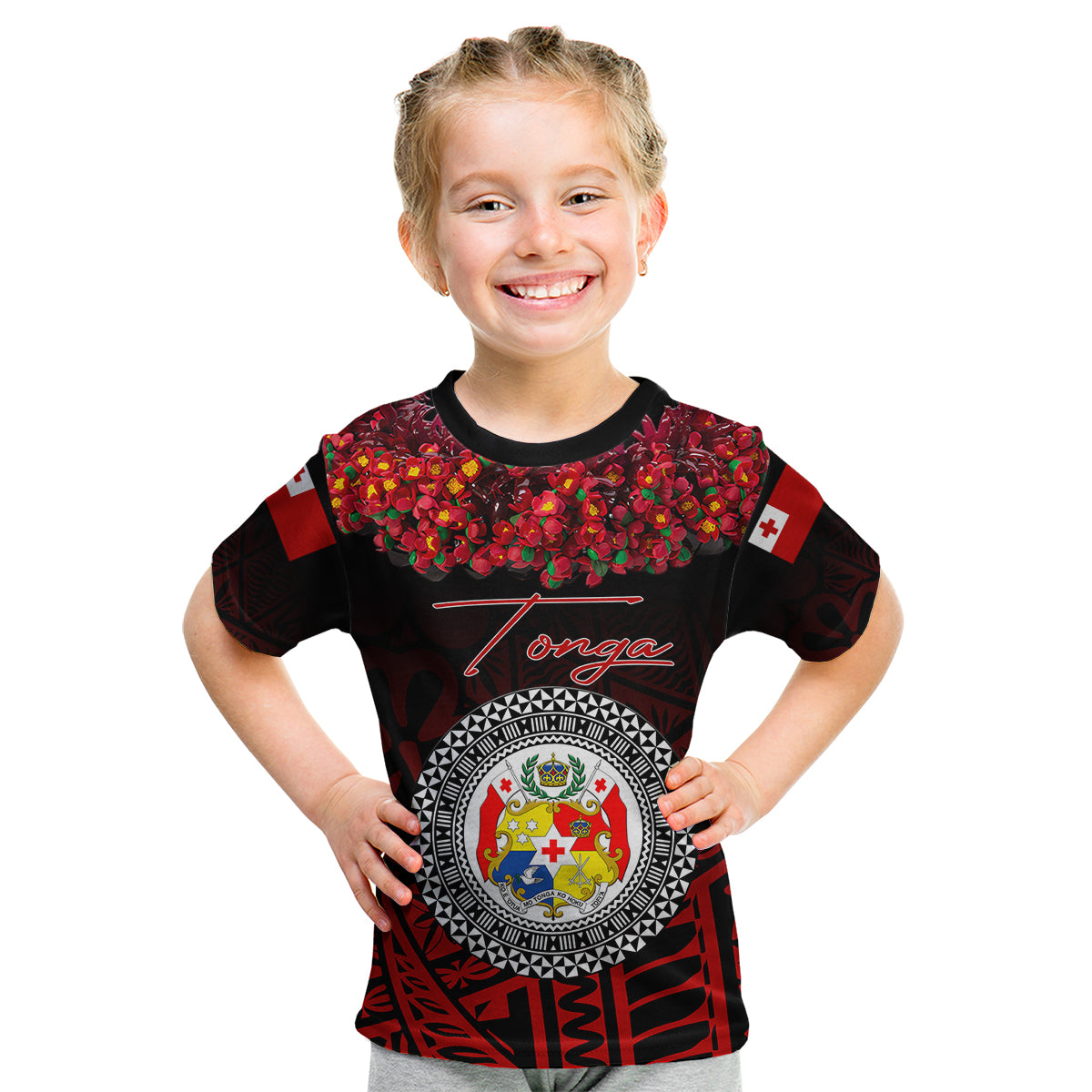 (Custom Personalised) Tonga Emancipation Day Kid T Shirt Independence Day - Kupesi Kahoa Heilala Flower - Black LT8 Youth XL Size14 - Polynesian Pride