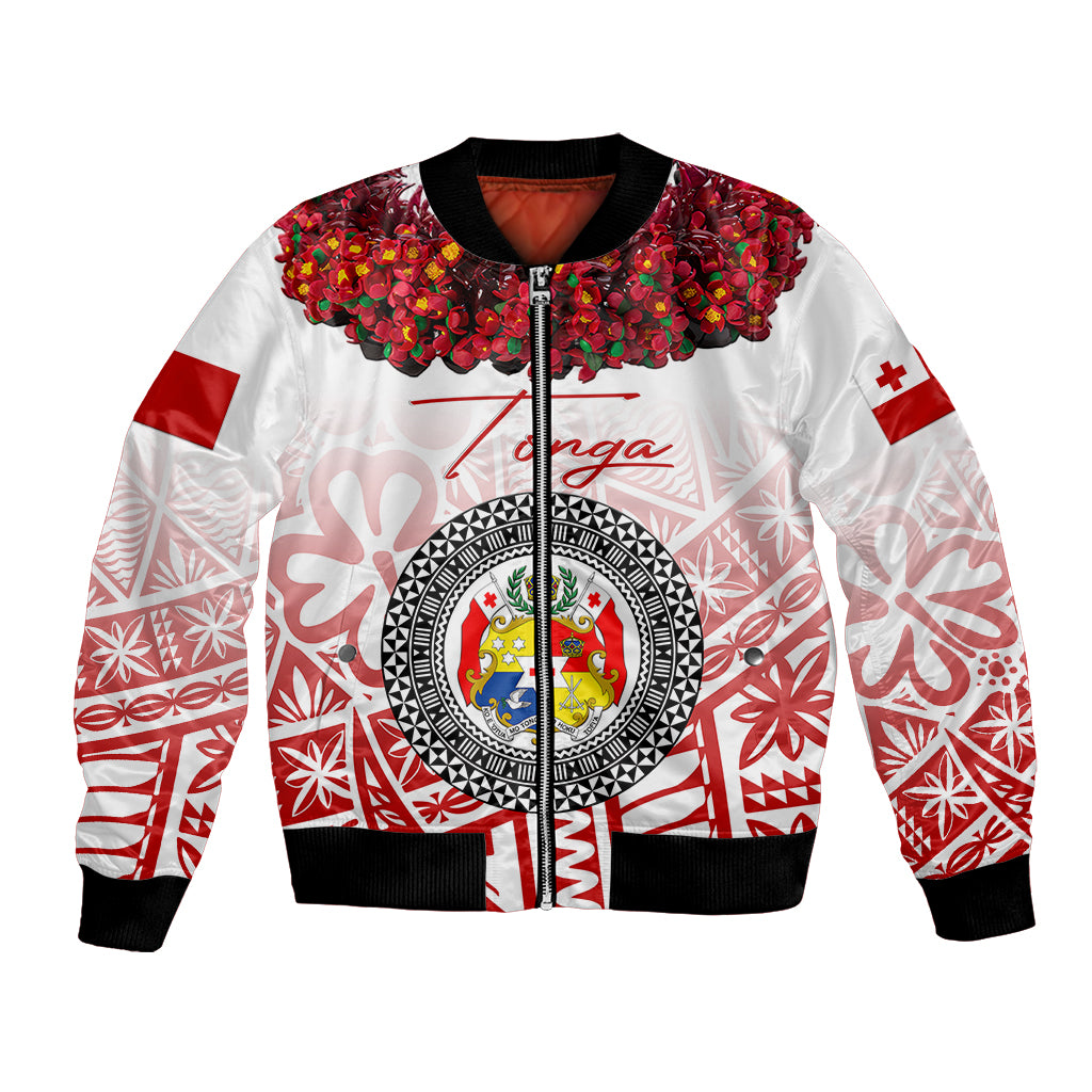 (Custom Personalised) Tonga Emancipation Day Bomber Jacket Independence Day - Kupesi Kahoa Heilala Flower - White LT8 Unisex White - Polynesian Pride