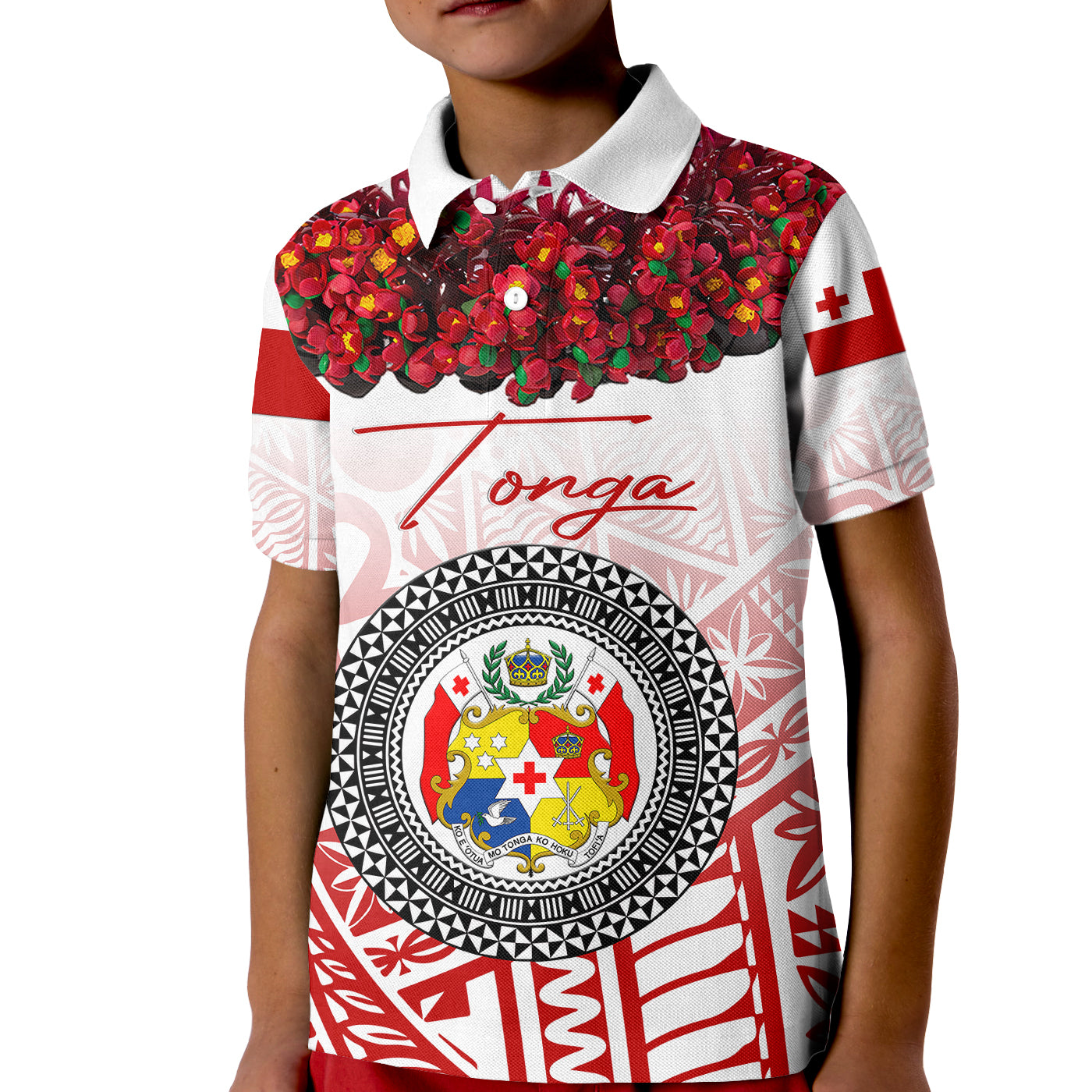 (Custom Personalised) Tonga Emancipation Day Kid Polo Shirt Independence Day - Kupesi Kahoa Heilala Flower - White LT8 Kid White - Polynesian Pride