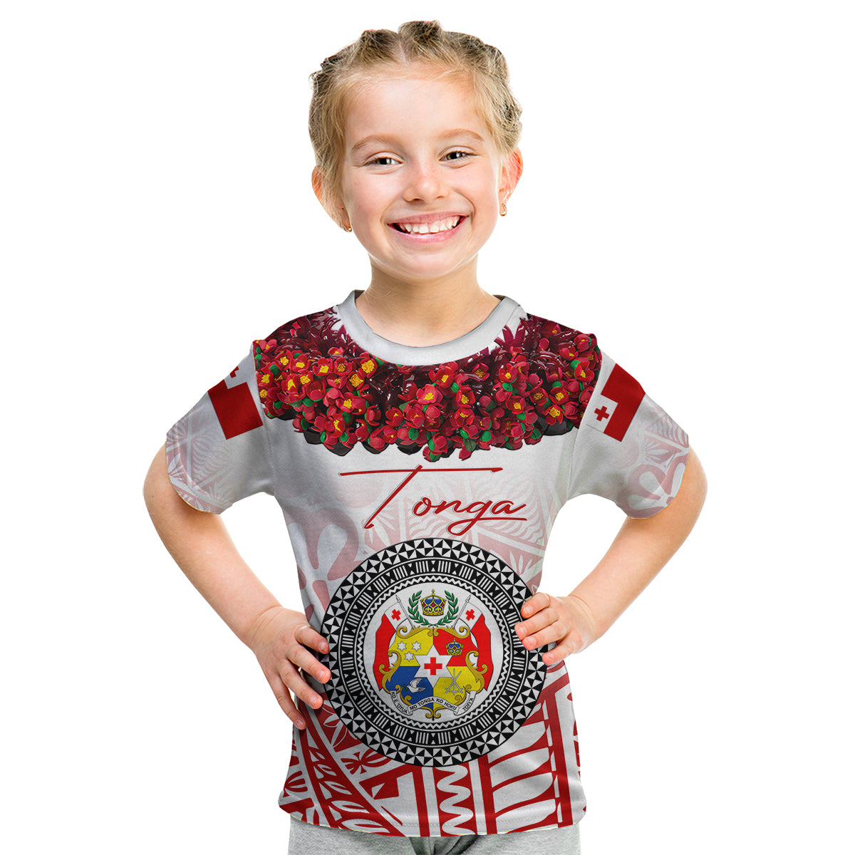 (Custom Personalised) Tonga Emancipation Day Kid T Shirt Independence Day - Kupesi Kahoa Heilala Flower - White LT8 Youth XL Size14 - Polynesian Pride