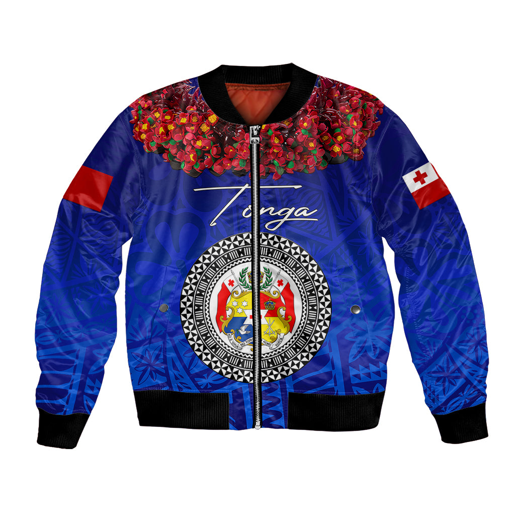 (Custom Personalised) Tonga Emancipation Day Bomber Jacket Independence Day - Kupesi Kahoa Heilala Flower - Blue LT8 Unisex Blue - Polynesian Pride