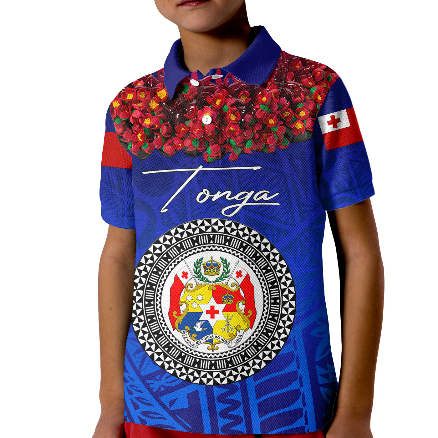 (Custom Personalised) Tonga Emancipation Day Kid Polo Shirt Independence Day - Kupesi Kahoa Heilala Flower - Blue LT8 Kid Blue - Polynesian Pride