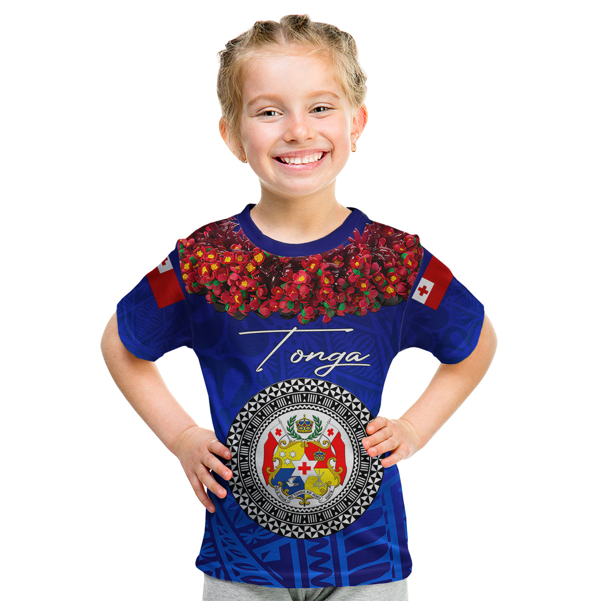 (Custom Personalised) Tonga Emancipation Day Kid T Shirt Independence Day - Kupesi Kahoa Heilala Flower - Blue LT8 Youth XL Size14 - Polynesian Pride