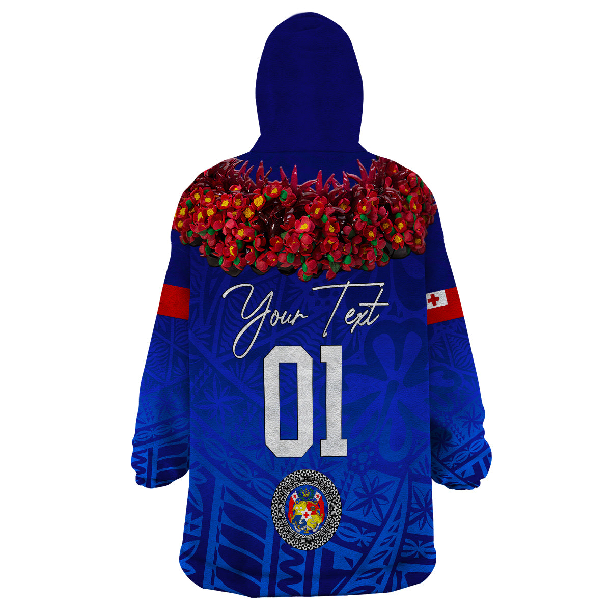(Custom Personalised) Tonga Emancipation Day Wearable Blanket Hoodie Independence Day - Kupesi Kahoa Heilala Flower - Blue LT8 - Polynesian Pride