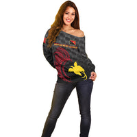 (Custom Personalised) Papua New Guinea Barramundis Cricket Off Shoulder Sweater Birds Of Paradise Paradisaea Raggiana Original - Black LT8 - Polynesian Pride