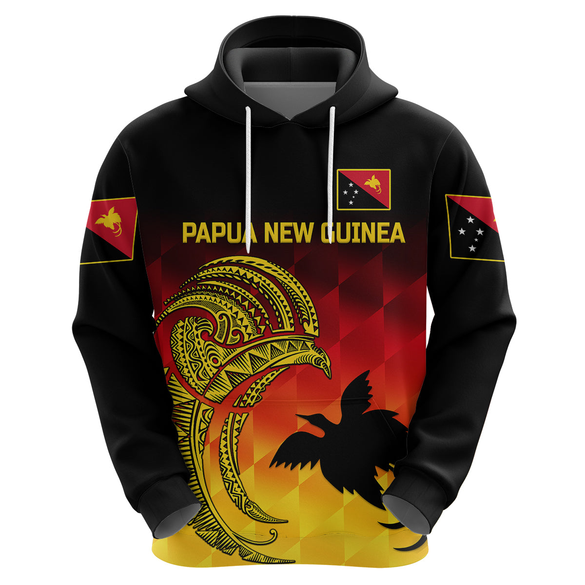 Custom Papua New Guinea Barramundis Cricket Hoodie Birds of Paradise Paradisaea Raggiana Original Gradient Flag Vibes LT8 Zip Hoodie Black - Polynesian Pride