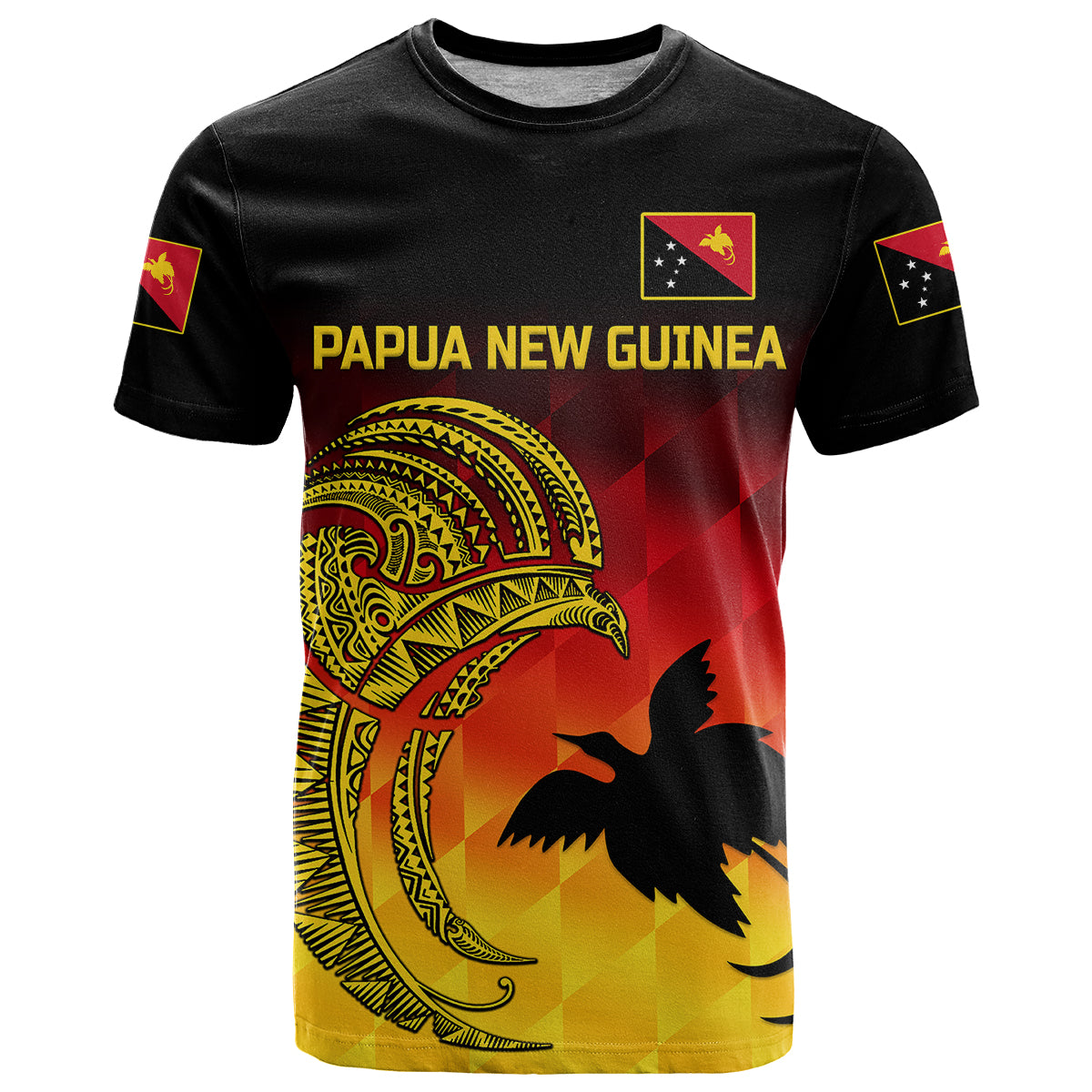 Custom Papua New Guinea Barramundis Cricket T Shirt Birds of Paradise Paradisaea Raggiana Original Gradient Flag Vibes LT8 Black - Polynesian Pride