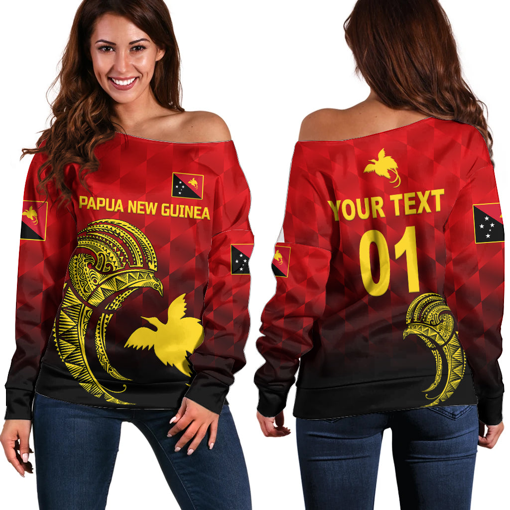 (Custom Personalised) Papua New Guinea Barramundis Cricket Off Shoulder Sweater Birds Of Paradise Paradisaea Raggiana Original - Red LT8 Women Red - Polynesian Pride