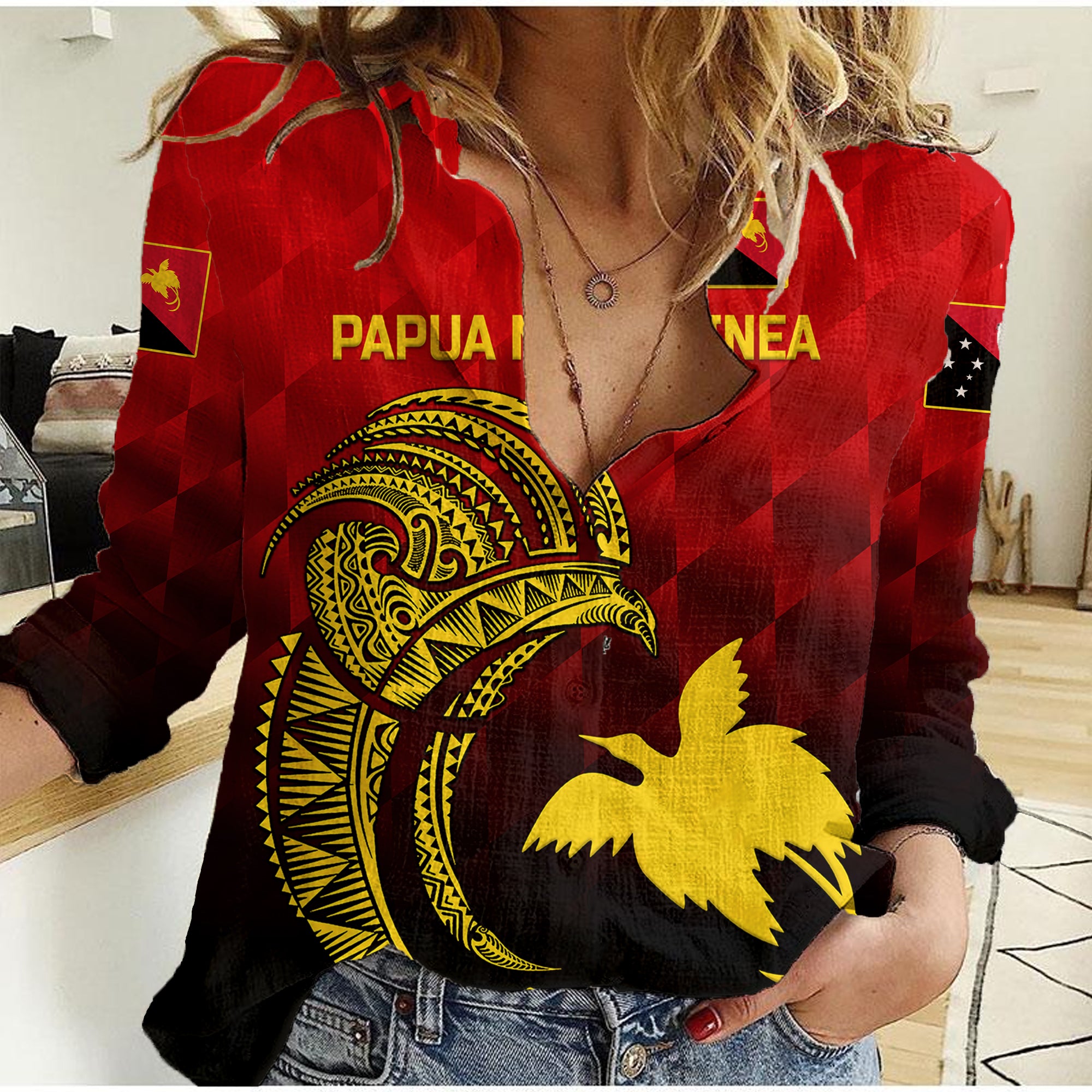 (Custom Personalised) Papua New Guinea Barramundis Cricket Women Casual Shirt Birds Of Paradise Paradisaea Raggiana Original - Red LT8 Female Red - Polynesian Pride