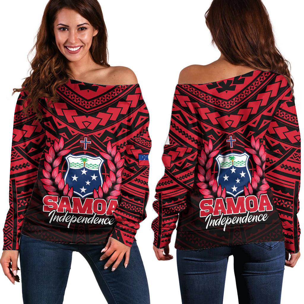 Samoa Independence Day Off Shoulder Sweater Ulafa Polynesian Unique Red No1 LT9 Women Red - Polynesian Pride