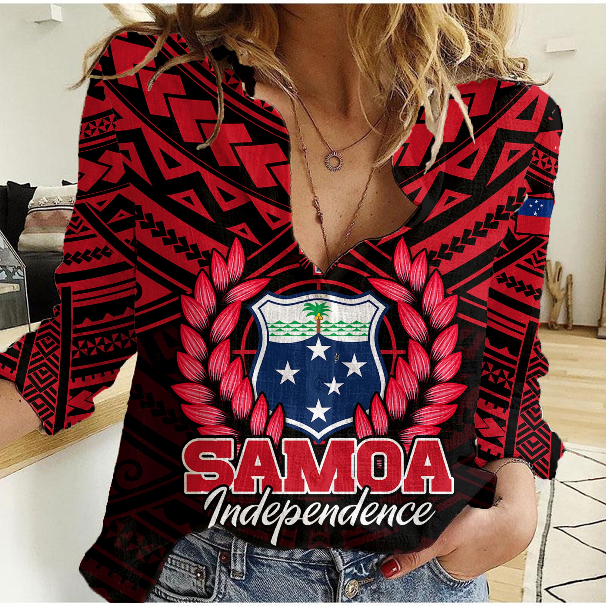 Samoa Independence Day Women Casual Shirt Ulafa Polynesian Unique Red No1 LT9 Female Red - Polynesian Pride