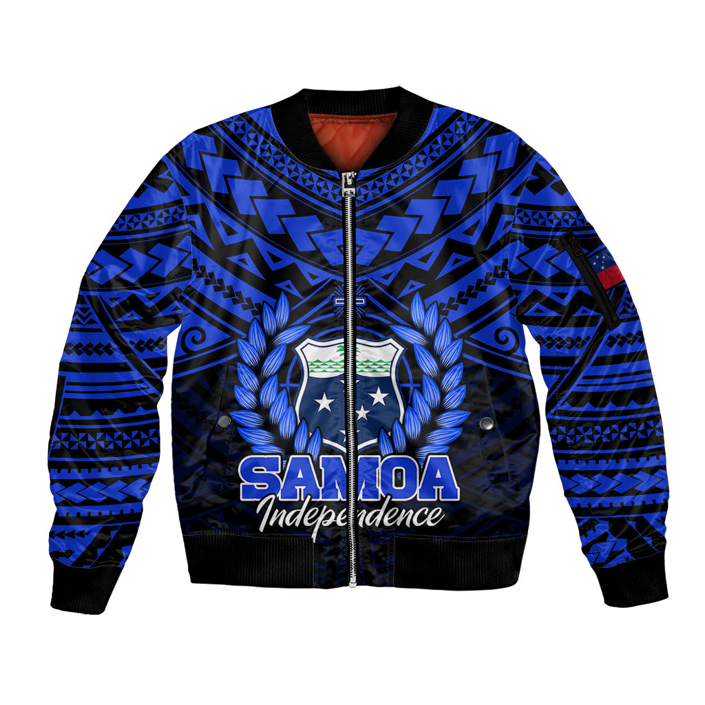 Samoa Independence Day Sleeve Zip Bomber Jacket Ulafa Polynesian Unique Blue No1 LT9 Unisex Blue - Polynesian Pride