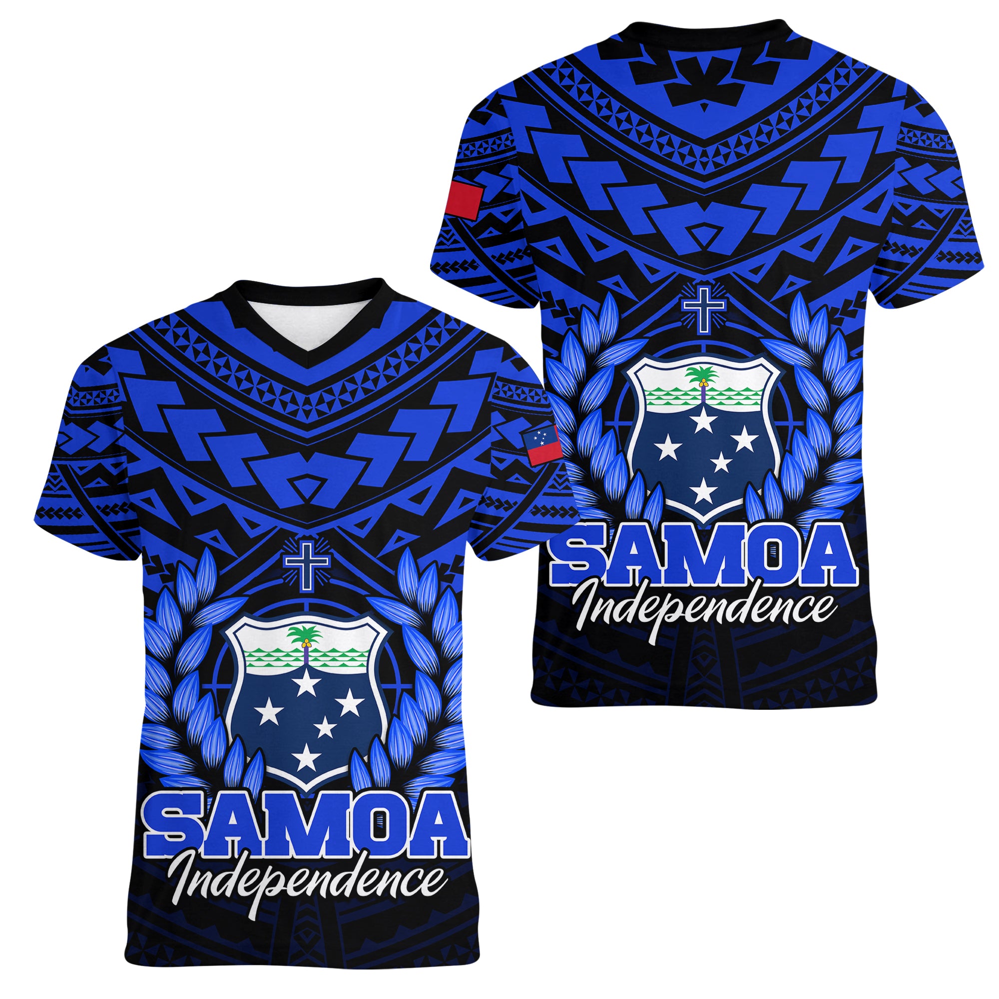 Samoa Independence Day Women V Neck T Shirt Ulafa Polynesian Unique Blue No1 LT9 Female Blue - Polynesian Pride