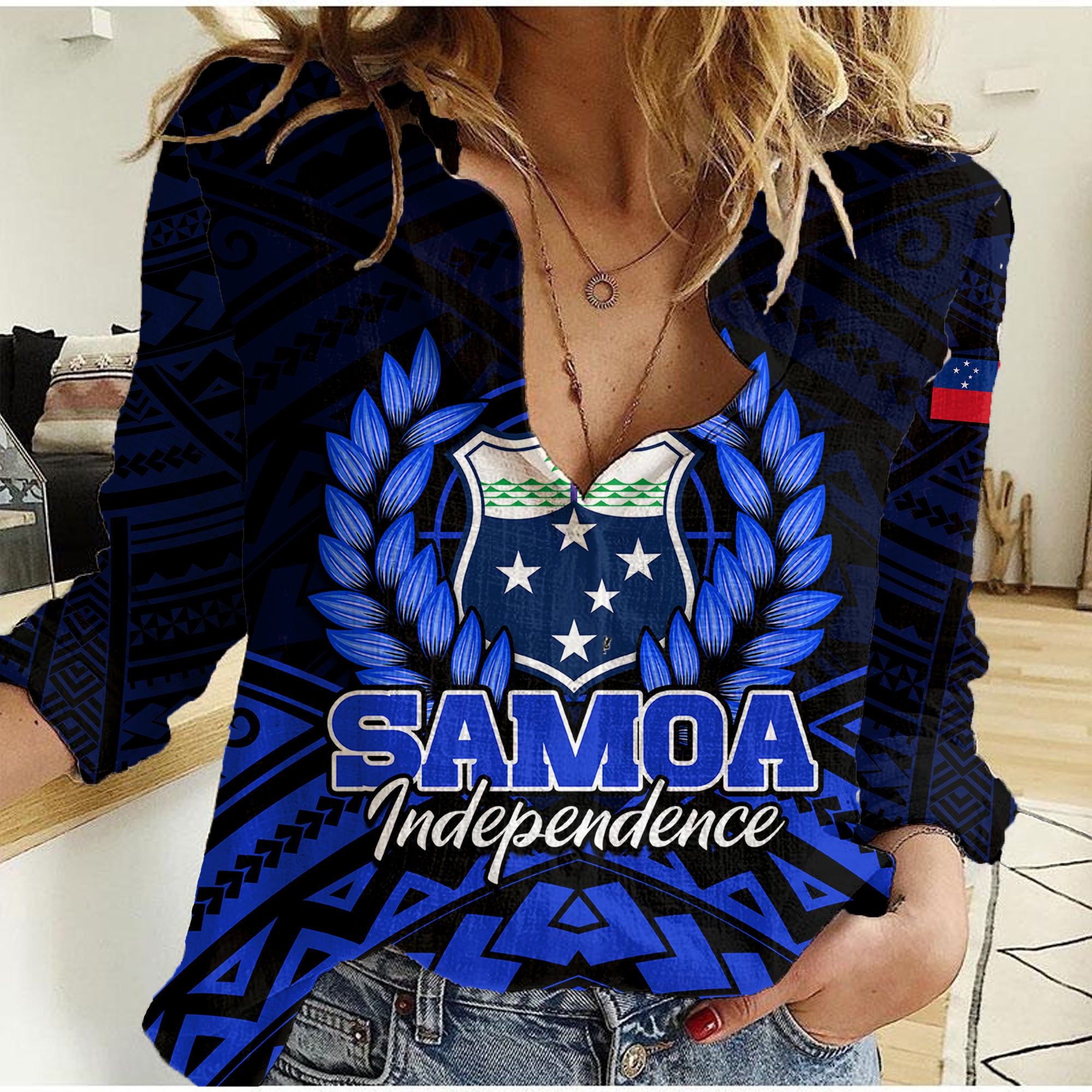 Samoa Independence Day Women Casual Shirt Ulafa Polynesian Unique Blue No2 LT9 Female Blue - Polynesian Pride