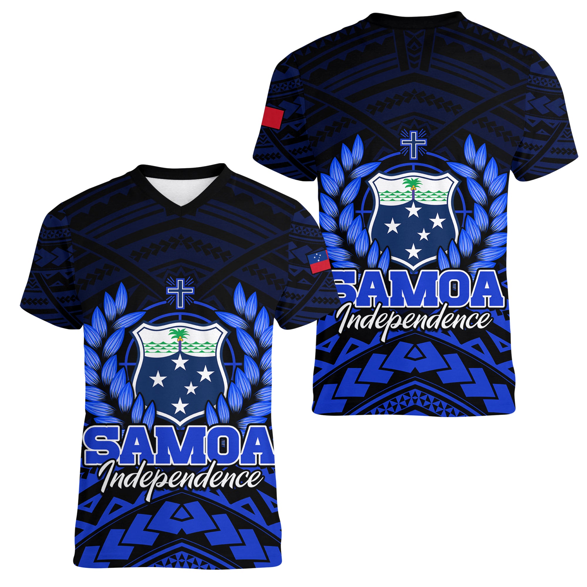 Samoa Independence Day Women V Neck T Shirt Ulafa Polynesian Unique Blue No2 LT9 Female Blue - Polynesian Pride