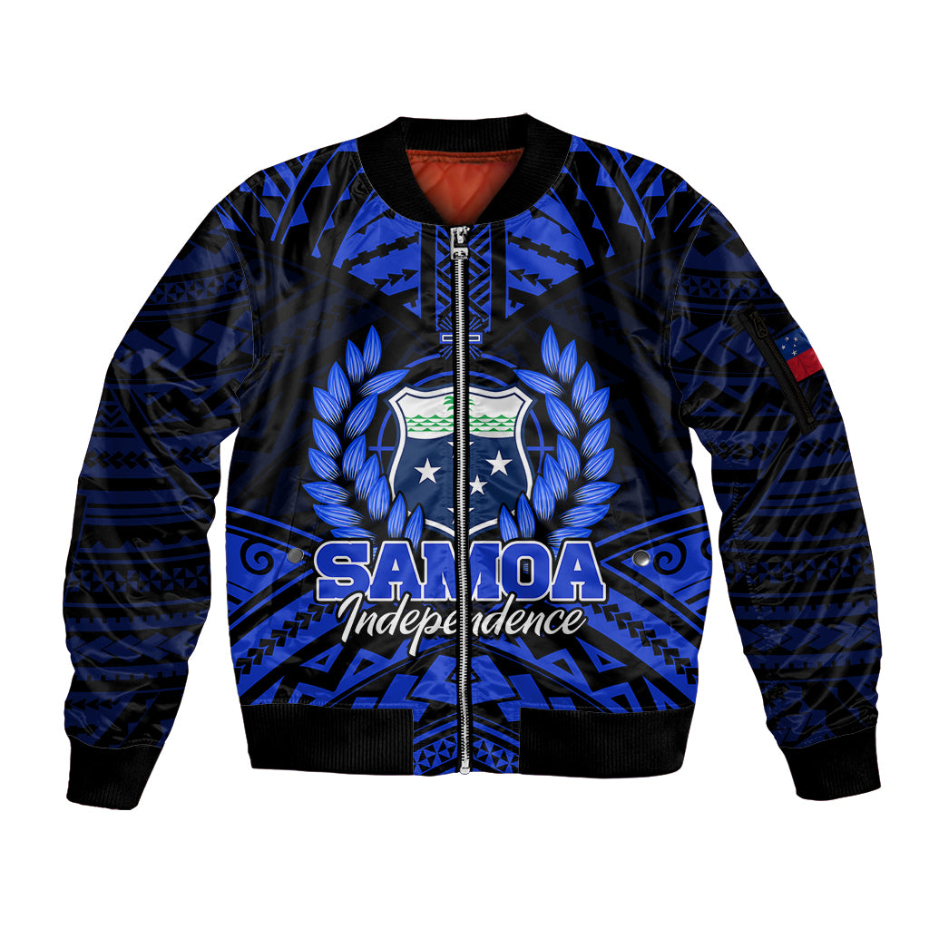 Samoa Independence Day Sleeve Zip Bomber Jacket Ulafa Polynesian Unique Blue No3 LT9 Unisex Blue - Polynesian Pride