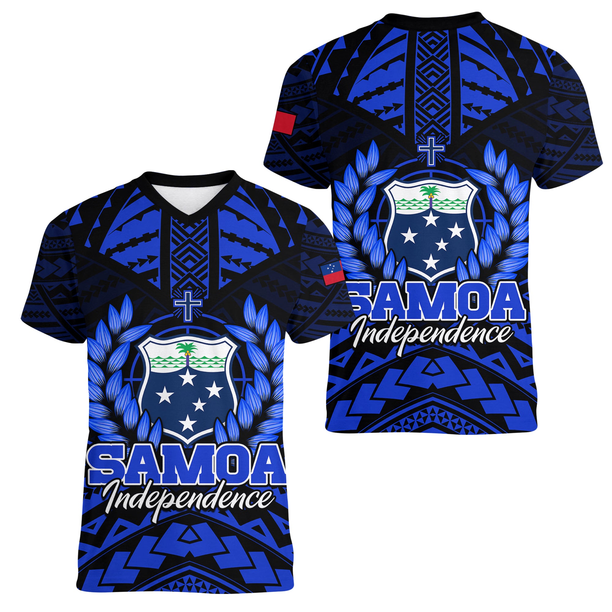 Samoa Independence Day Women V Neck T Shirt Ulafa Polynesian Unique Blue No3 LT9 Female Blue - Polynesian Pride