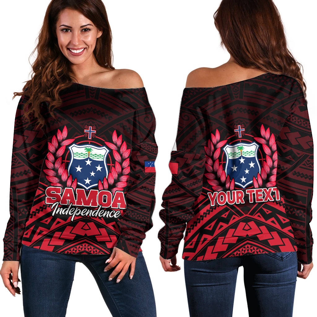 (Custom Personalised) Samoa Independence Day Off Shoulder Sweater Ulafa Polynesian Unique Red No2 LT9 Women Red - Polynesian Pride