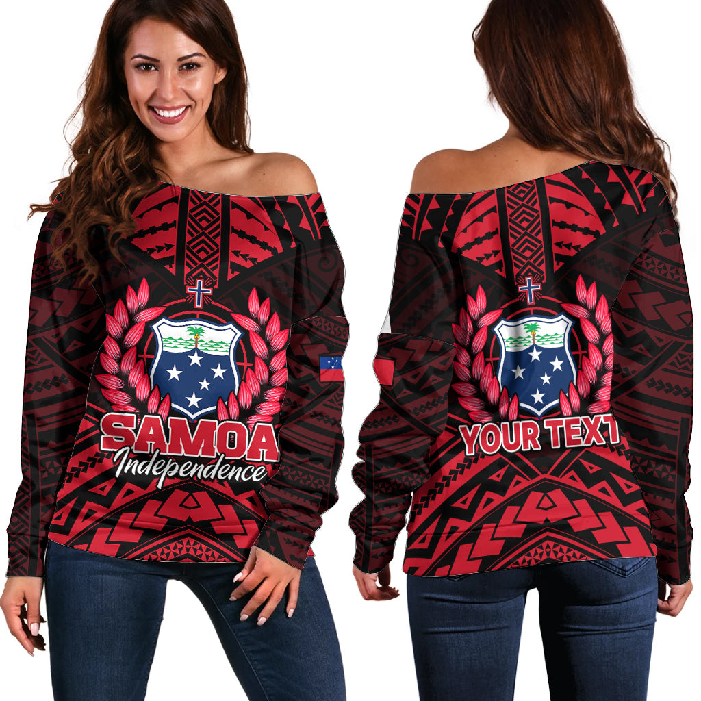 (Custom Personalised) Samoa Independence Day Off Shoulder Sweater Ulafa Polynesian Unique Red No3 LT9 Women Red - Polynesian Pride