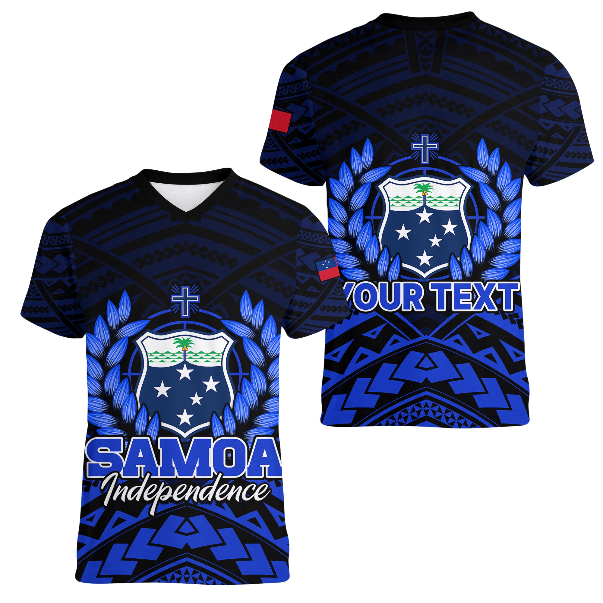 (Custom Personalised) Samoa Independence Day Women V Neck T Shirt Ulafa Polynesian Unique Blue No2 LT9 Female Blue - Polynesian Pride