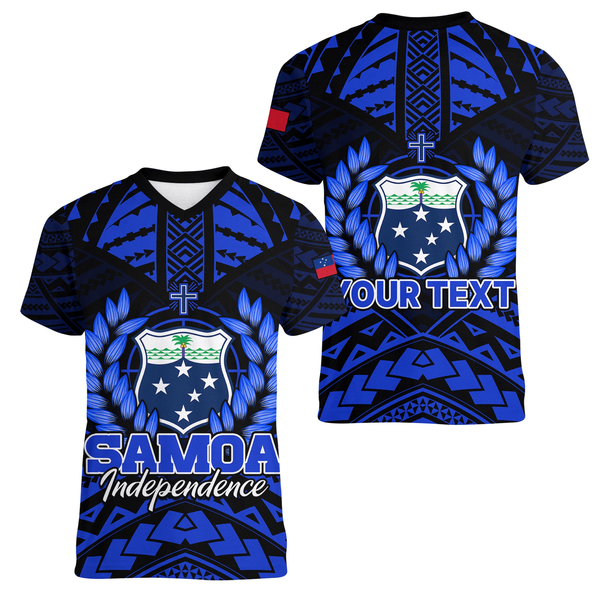 (Custom Personalised) Samoa Independence Day Women V Neck T Shirt Ulafa Polynesian Unique Blue No3 LT9 Female Blue - Polynesian Pride