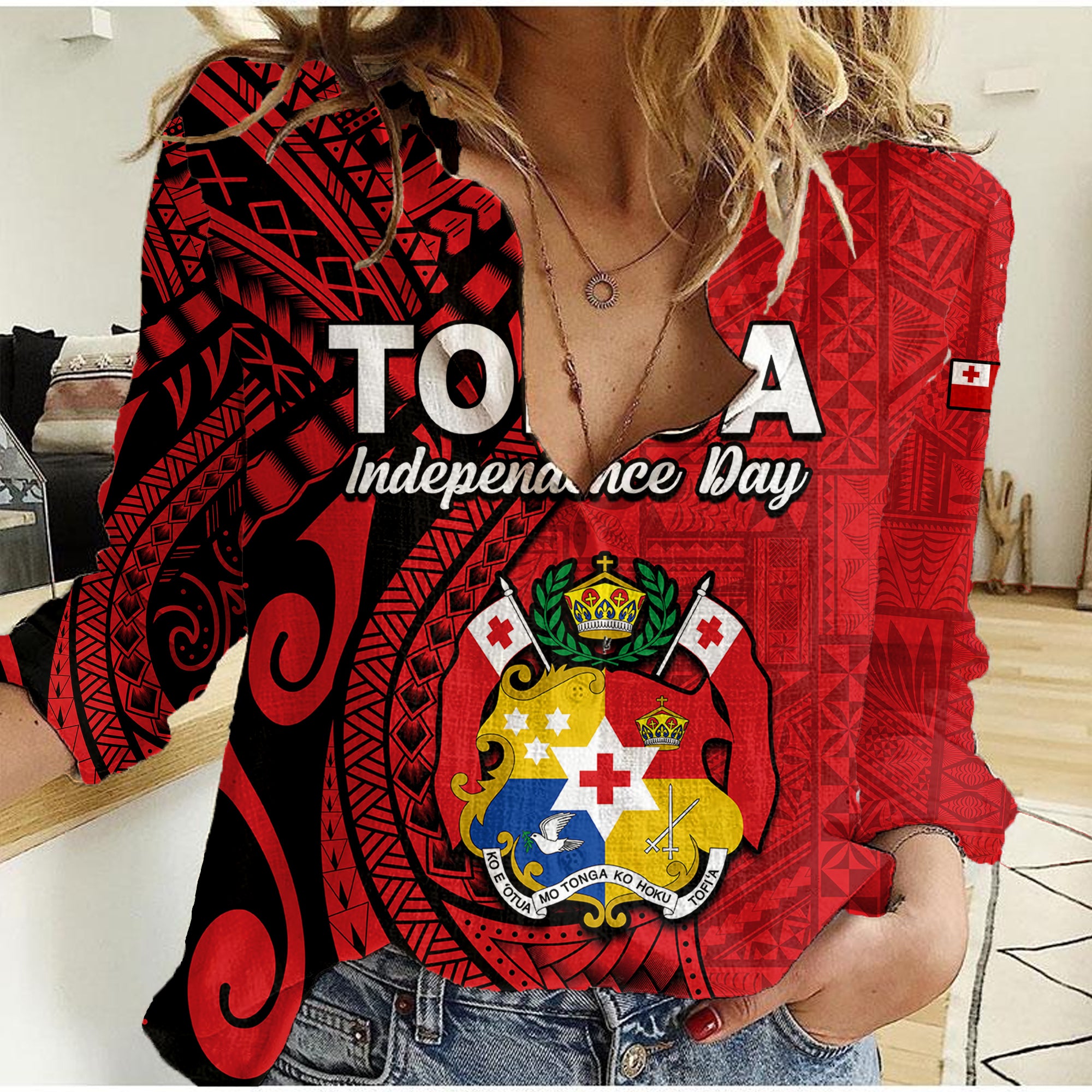 (Custom Personalised) Tonga Independence Anniversary Women Casual Shirt Tongan Tribal Pattern Unique Version LT9 Female Red - Polynesian Pride