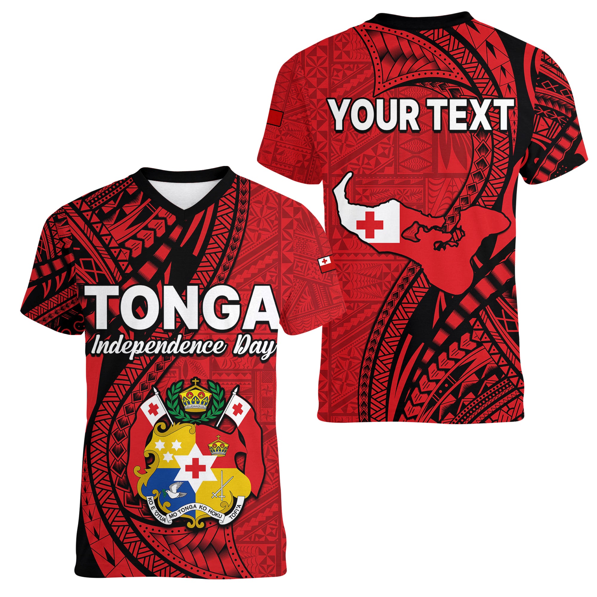 (Custom Personalised) Tonga Independence Anniversary Women V Neck T Shirt Tongan Tribal Pattern Unique Version LT9 Female Red - Polynesian Pride