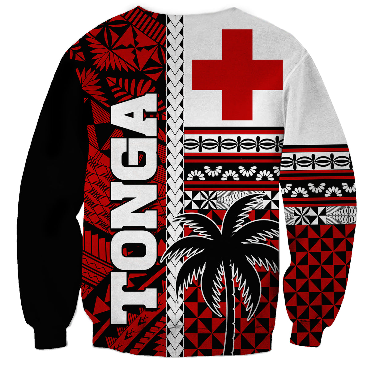 Tonga Kupesi Ngatu Sweatshirt - Proud Tonga Flag and Palm Tree LT9 - Polynesian Pride