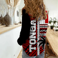 Tonga Kupesi Ngatu Women Casual Shirt Proud Tonga with Flag and Palm Tree LT9 - Polynesian Pride