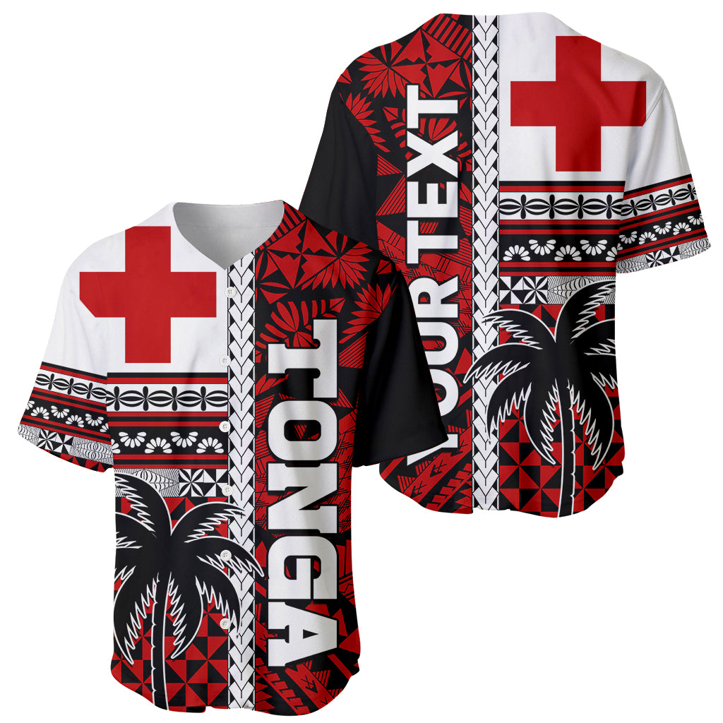 (Custom Personalised) Tonga Kupesi Ngatu Baseball Jersey Proud Tonga with Flag and Palm Tree LT9 Red - Polynesian Pride