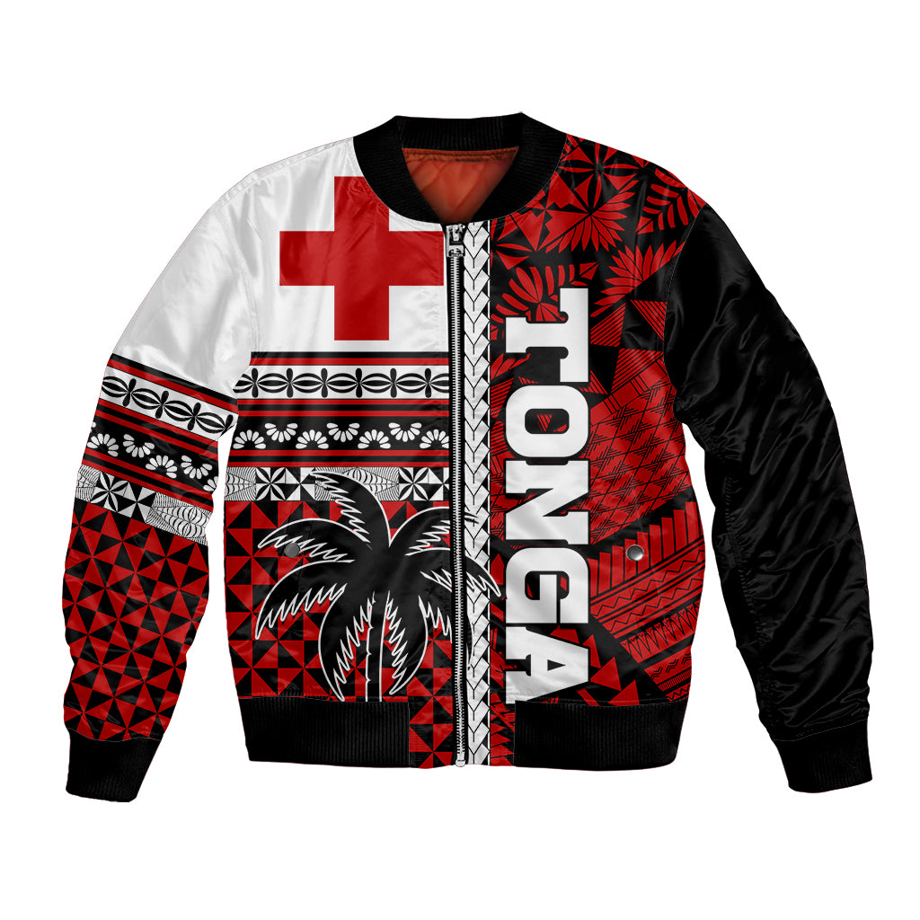 (Custom Personalised) Tonga Kupesi Ngatu Bomber Jacket Proud Tonga with Flag and Palm Tree LT9 Unisex Red - Polynesian Pride