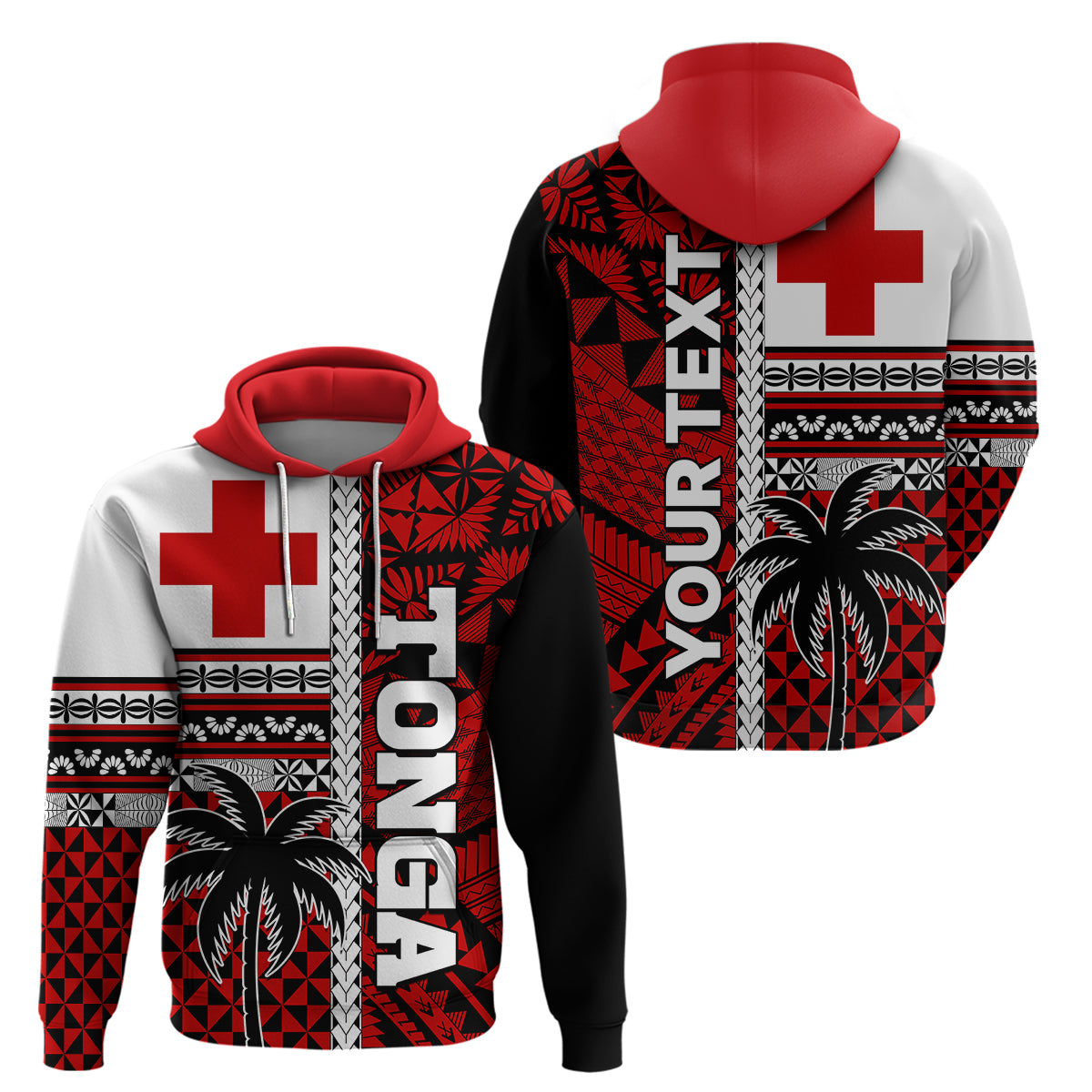 Custom Tonga Kupesi Ngatu Hoodie Proud Tonga with Flag and Palm Tree LT9 Pullover Hoodie Red - Polynesian Pride