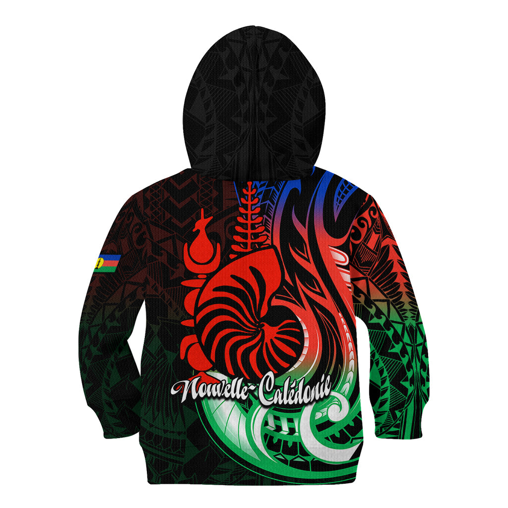 New Caledonia Kid Hoodie Emblem Nautilus Shell LT9 Zip Hoodie Gradient - Polynesian Pride