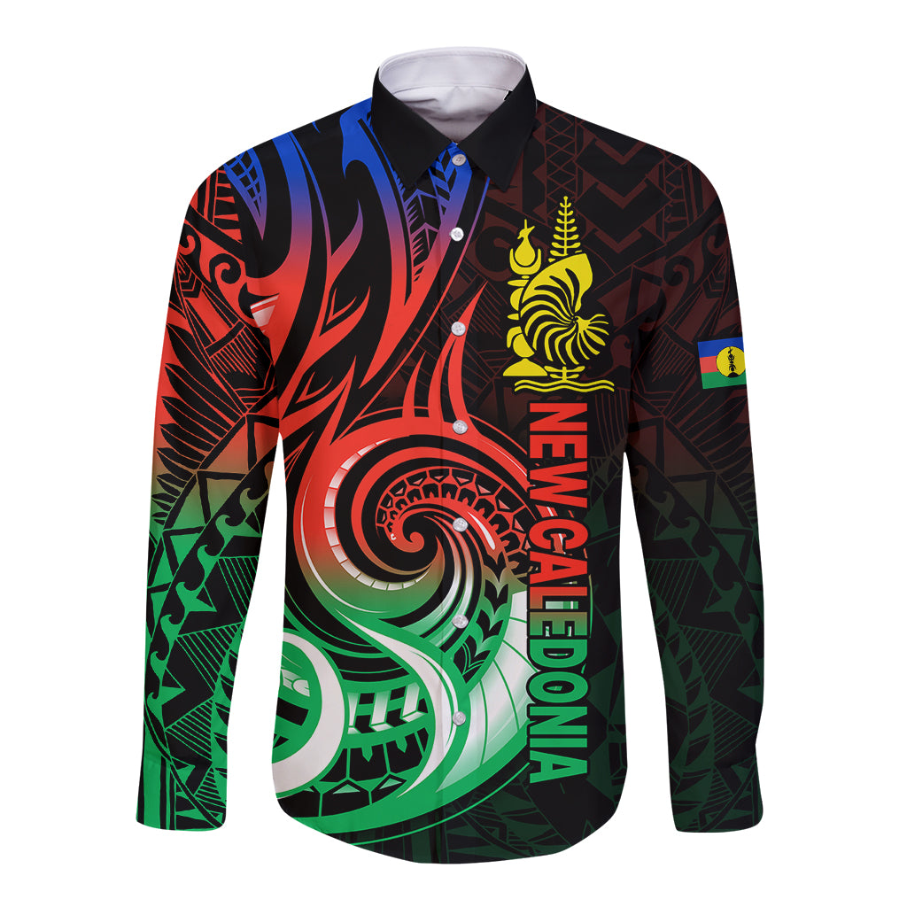 New Caledonia Long Sleeve Button Shirt Emblem Nautilus Shell LT9 Unisex Gradient - Polynesian Pride