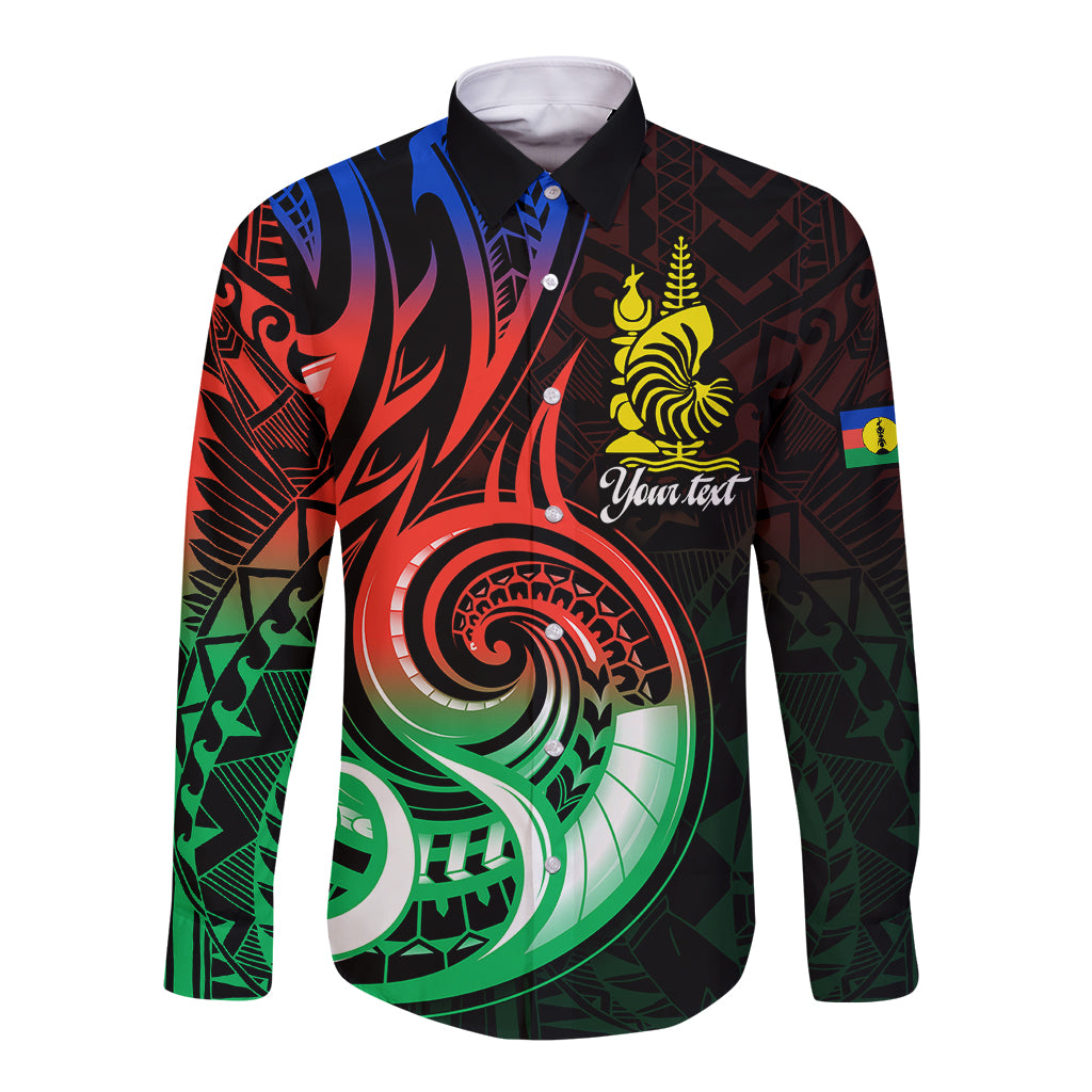 (Custom Personalised) New Caledonia Long Sleeve Button Shirt Emblem Nautilus Shell LT9 Unisex Gradient - Polynesian Pride