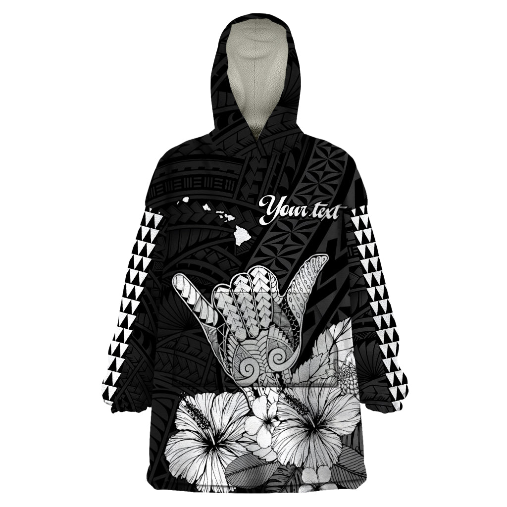 (Custom Personalised) Hawaii Shaka Sign Wearable Blanket Hoodie Black Version LT9 One Size Black - Polynesian Pride