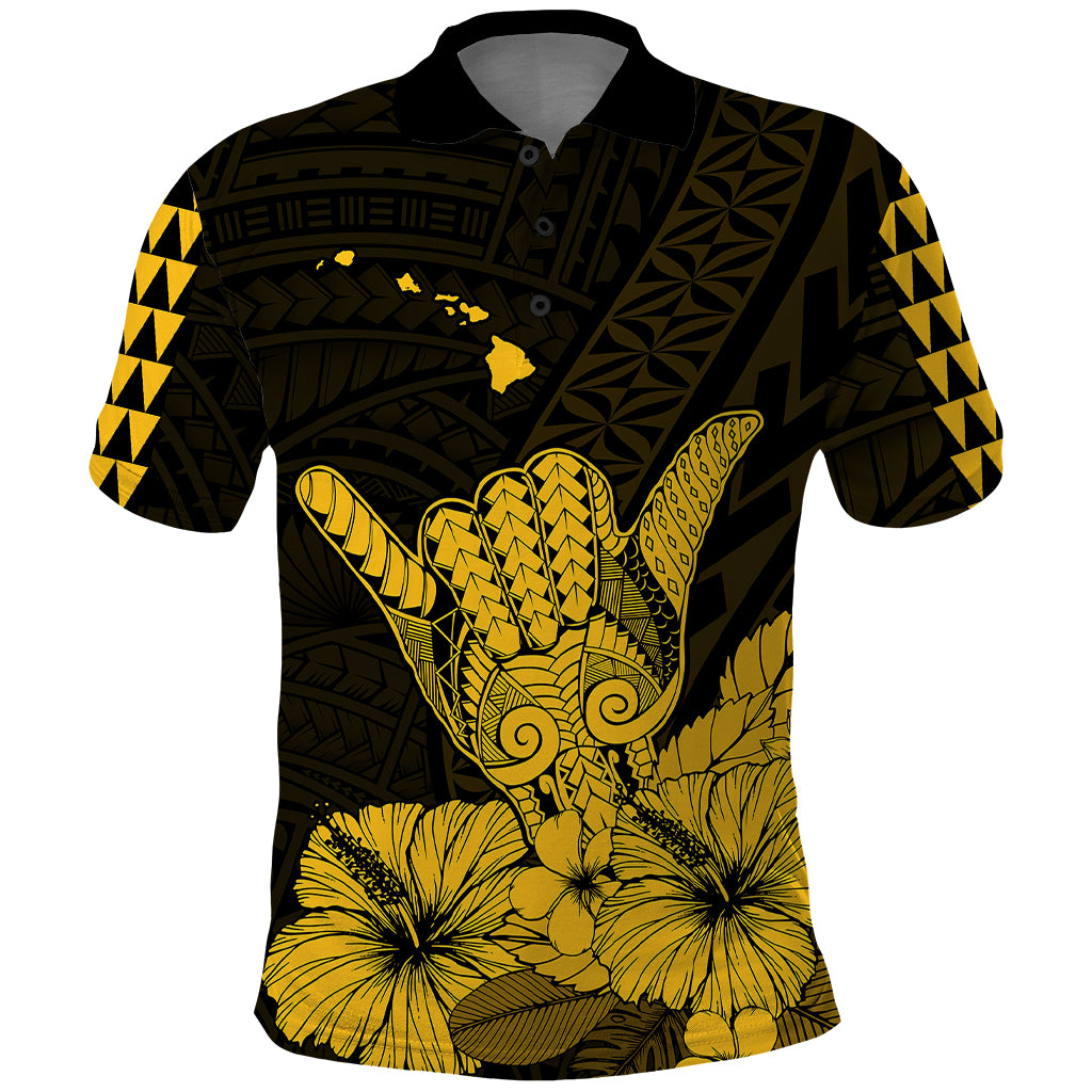 Hawaii Shaka Sign Polo Shirt Gold Version LT9 Gold - Polynesian Pride