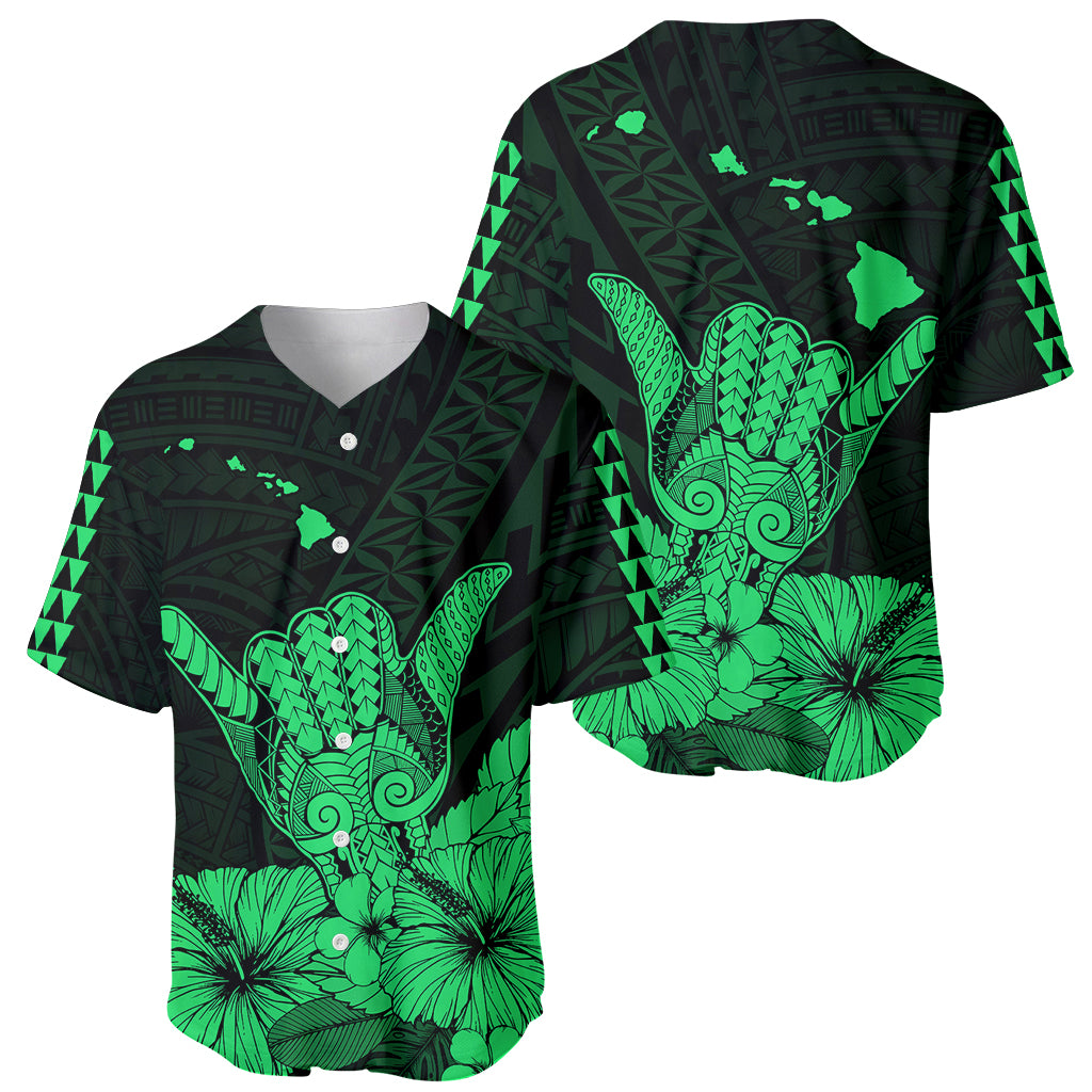 Hawaii Shaka Sign Baseball Jersey Green Version LT9 Green - Polynesian Pride