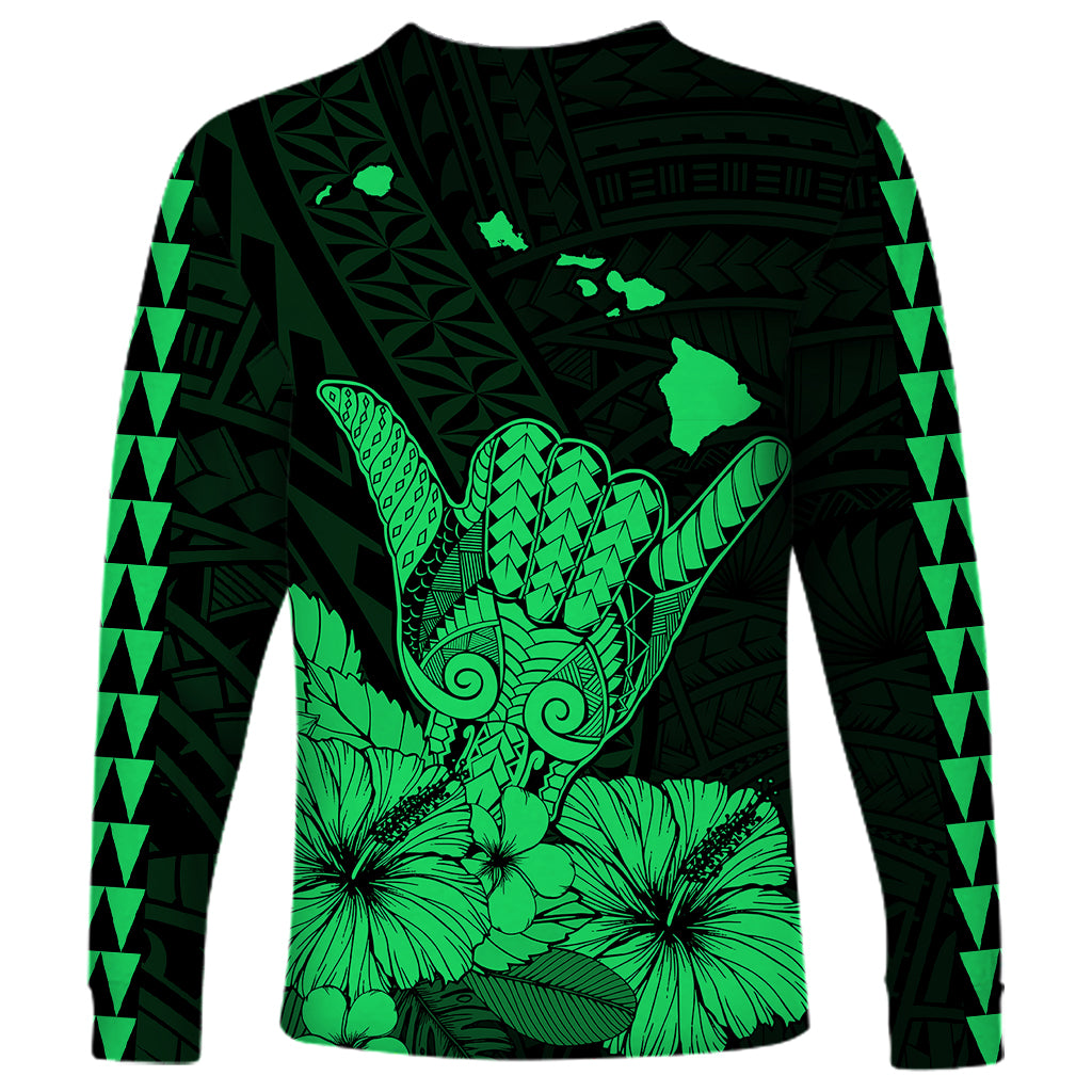 Hawaii Shaka Sign Long Sleeve Shirt Green Version LT9 - Polynesian Pride