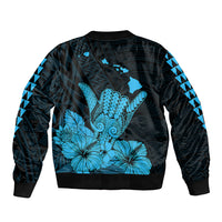 Hawaii Shaka Sign Sleeve Zip Bomber Jacket Blue Version LT9 - Polynesian Pride