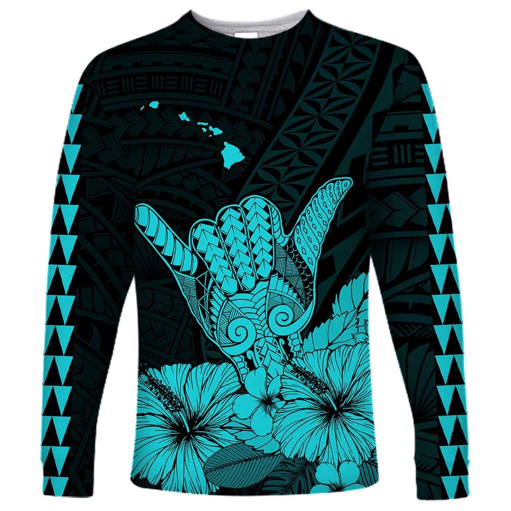 Hawaii Shaka Sign Long Sleeve Shirt Turquoise Version LT9 Unisex Turquoise - Polynesian Pride