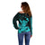 Hawaii Shaka Sign Off Shoulder Sweater Turquoise Version LT9 - Polynesian Pride